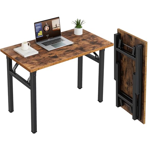 Need 35.8 Inch Folding Desk for Small Spaces, Home Office Computer Desk with Wood Top & Black Frame, Foldable Writing Table for Study, Bedroom, Dorm Room & Student, Rustic Brown - color: Rustic Brown, size: 35.8 inches