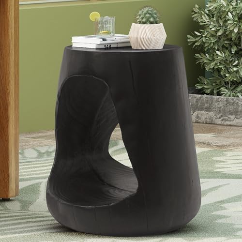 Merax Hollow MGO Accent Side Table, Unique Modern End Table with Wide Pedestal & Tabletop, Small Drink Tables for Living Room, Bedroom Night Stand Bedside Table, No Assembly Required, Black - color: Black
