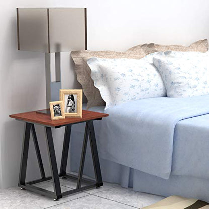 DEWEL Bedside Table, Industrial End Table, Nightstand for Bedroom, Easy to Assemble, Metal Frame Home Side Table in Living Room, Square 17.7" Dx19.68 H
