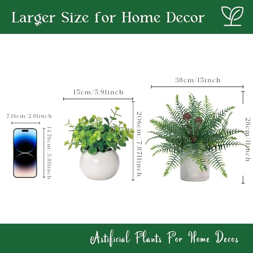 Artificial Boston Fern Potted Plants, 2 Pcs 15'' Fake Greenery Shrubs Plants in Pot for Home Office Living Room Desk Shelf Indoor - color: Green-2pcs