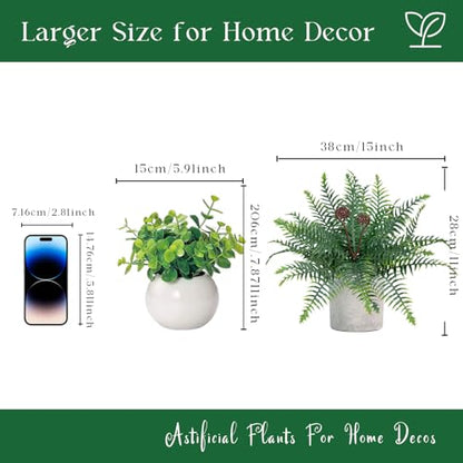 Artificial Boston Fern Potted Plants, 2 Pcs 15'' Fake Greenery Shrubs Plants in Pot for Home Office Living Room Desk Shelf Indoor - color: Green-2pcs