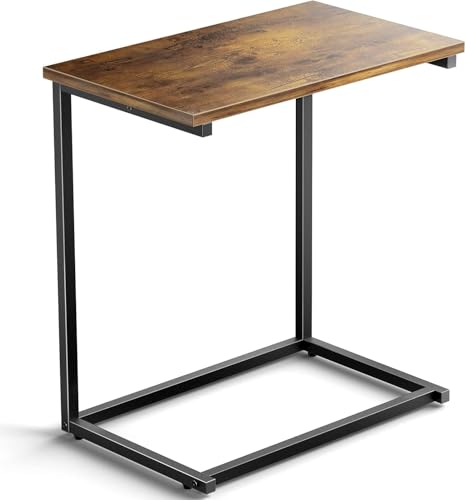 Pipishell C Shaped End Table 27 inches High, Side Table for Couch Slide Under, C Table Sofa Side End Table for Living Room - color: Brown