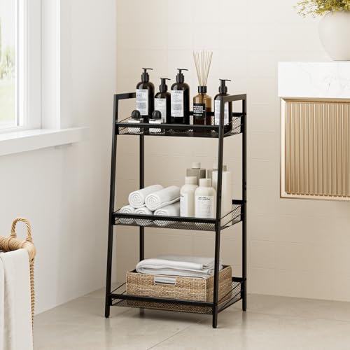 Masupu 3 Tier Bathroom Shelf, Bathroom Organizer and Storage for Small Space, Free-Standing Metal Rack Shelves Waterproof for Kitchen, Bathroom, Laundry, Toilet, Black - color: Black, size: 3 Tiers(29.1''H)