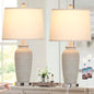 CINSARY 25" Farmhouse Jar Table Lamps Set of 2, 3 Way Touch Control Rustic Bedside Lamps with USB A+C Ports & AC Outlet, Pot Nightstand Lamps for Bedroom Living Room (LED Bulbs Included) - color: Light Gray