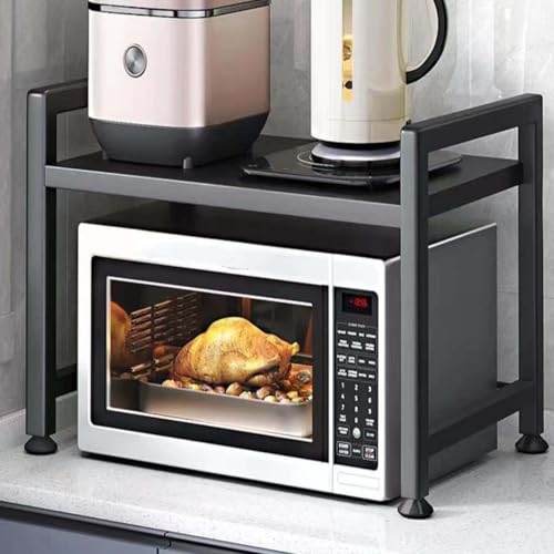 Microwave Oven Rack, Microwave stand,Adjustable Shelf with 6 Hooks Microwave Shelf, Microwave Rack, Extendable Kitchen Microwave Stand, Microwave Stand with Storage (shelf 001)