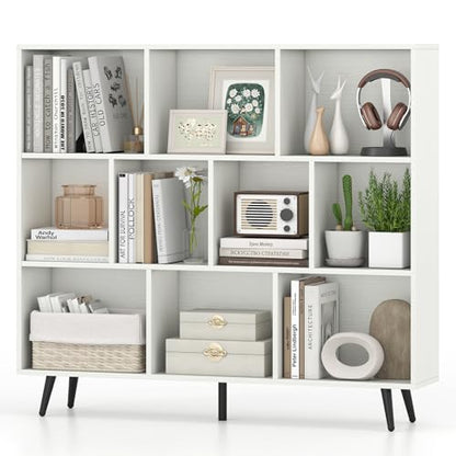 GIANTEX 10-Cube Bookcase, 3-Tier Modern Bookshelf with 5 Metal Legs, 47" Freestanding Open Storage Organizer with 2 Anti-tip Devices, Mid-Century Display Rack for Living Room (47" x 9.5" x 42") - size: 47" x 9.5" x 42"