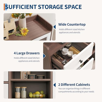 GarveeLife 55" Large Sideboard Buffet Cabinet with Storage, 30" Tall Modern Kitchen Storage Cabinet,Adjustbale Shelf, Coffee Bar, Long Accent Table for Dining Room, Living Room, Entryway,Brown - color: Brown