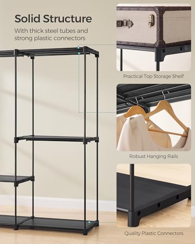 SONGMICS Portable Closet, Freestanding Closet Organizer, Clothes Rack with Shelves, Hanging Rods, Storage Organizer, for Cloakroom, Bedroom, 80.7 x 17.1 x 65.4 Inches, Black URYG035B01 - size: 80.7"L x 17.1"W x 65.4"H