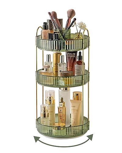 Asayuee 360 Rotating Makeup Organizer,3 Tier Large Capacity Make Up Organizers and Storage,Skincare Perfume Vanity Organizers,Bathroom Cosmetics Storage Organizer Countertop (Green) - color: Green, size: New-3 Tier