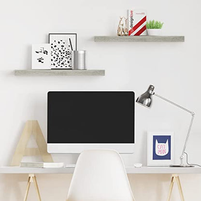 Ballucci Floating Shelves, 24" Wood Wall Shelf Set of 2, with Invisible Brackets for Bathroom, Living Room, Bedroom, Kitchen, Nursery, 6" Deep, Rustic Gray - color: Grey, size: 23.6 in (1.5)
