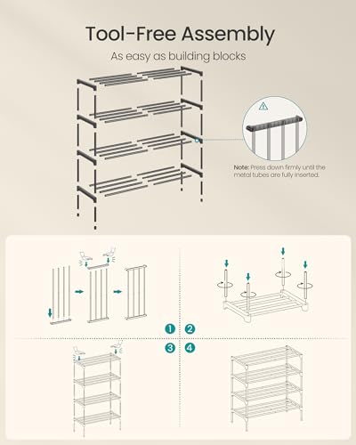 SONGMICS 4-Tier Shoe Rack for Closet, Compact Metal Shoe Organizer Shelf for Entryway, Bedroom, Small Spaces, Stackable, 11.8 x 24.5 x 26 Inches,Black ULSA124BH01 - size: 4 Tiers (24.5"W)