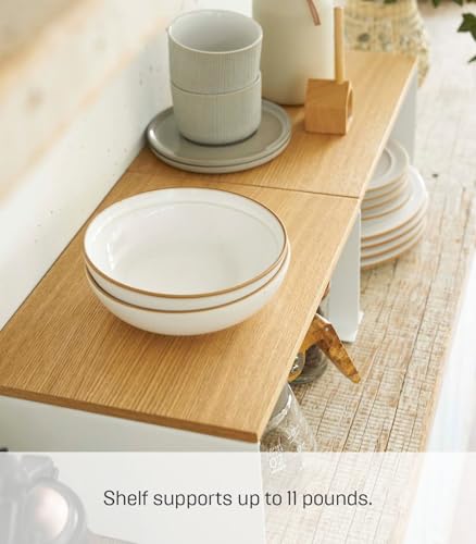 YAMAZAKI Home Tosca Wood-Top Stackable Kitchen Rack - Modern Counter Shelf Organizer - Large - Steel + Wood - Stack Up to Two - size: Large