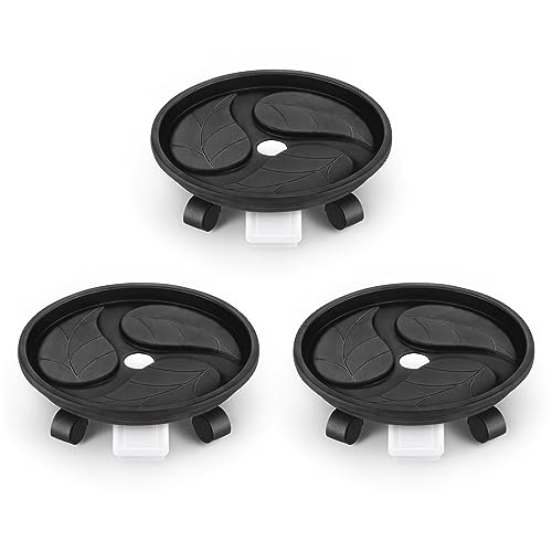 Looca Plant Caddy with Wheels and Drainage Tray, 13”Rolling Plant Stand Flower Pot Mover, Planter Caddies Round Plant Dolly for Heavy Duty Planter, 3 Pack, Bearing 120 lbs (Black) - color: black