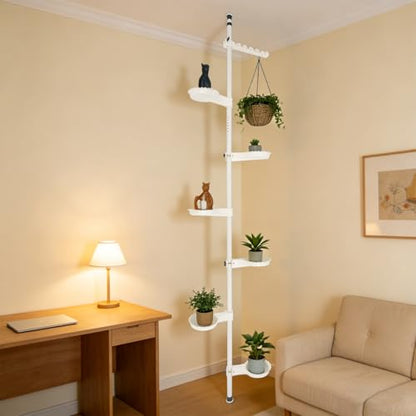 Multi-Tier Indoor Plant Stands, Adjustable Space Saver Corner Floral Pot with Hanging Rack Metal Flower Display Rack Vertical Plant Stand Indoor Plants Shelf for Balcony Bedroom Living Room