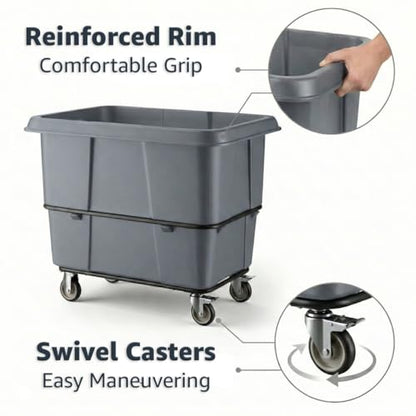 Construction Trash Trolley 20 Cubic Foot 1200 lb., Commercial Rolling Laundry Truck, Industrial Garbage Wagon Transportation, Grey Cube Truck Waste Bin, Hotel & Warehouse Supplies