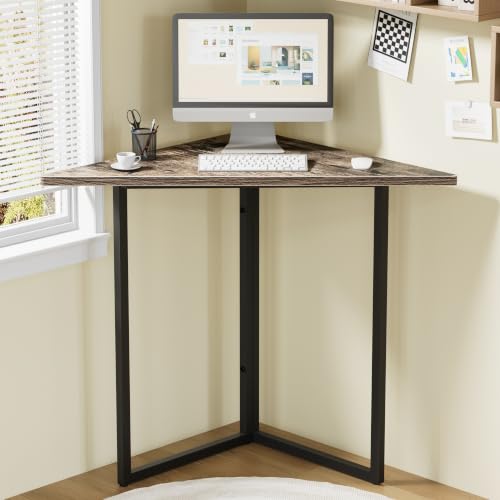 VECELO Corner Desk,Office Tables for Living Room for Small Space Triangle Computer Desk with Steel Frame Corner Shelves with Metal Frame Writing Desk for Workstation Classic Grey 31.1" - color: Grey, size: 31.1"