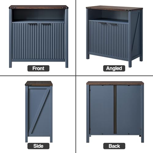 BuildHom 32 Inch Fluted Sideboard Buffet Cabinet with Storage Navy Blue | Coffee Bar Cabinet with Open Shelf and 5-Level Adjustable Shelves, Farmhouse Storage Cabinet for Kitchen and Dining Room - color: Navy Blue