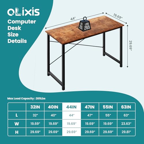 OLIXIS Home Office Computer Desk, Small Office 44-inch Writing and Study Desk, Bedroom Table with Metal Frame and Wooden Top, Compact Modern Study Table for Home Use, Rustic Brown - color: Rustic Brown, size: 44-In