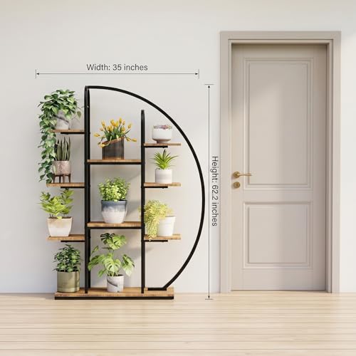 Tall Metal Plant Stand with Grow Light, 9-Tier Moon-Shaped LED Flower Rack, Multi-layer Display Holder for Living Room Balcony