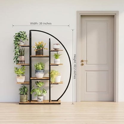 Tall Metal Plant Stand with Grow Light, 9-Tier Moon-Shaped LED Flower Rack, Multi-layer Display Holder for Living Room Balcony