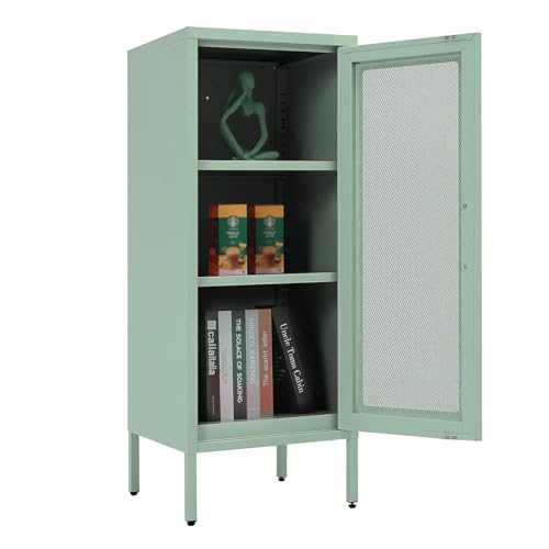 ALBAD Slim Metal Storage Cabinet with Mesh Door | 42" Tall Narrow Cabinet, Adjustable Shelves, Steel Organizer, Kitchen, Living Room, Compact Storage Cabinet, Light Green - color: Light Green, size: 42"H-Mesh Door