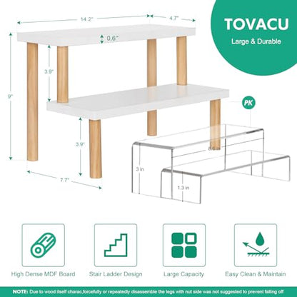 Small Plant Stand Indoor Ladder Shelf Desk, 2 Tiers Desktop Flower Stand Window Sill ,Wood Display Stand for Succulent Cupcake Spice Rack Countertop ( White, 14.2") - size: 2 Tiers