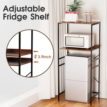 Mini Fridge Shelf Mini Fridge and Microwave Stand Over Mini Fridge Storage Rack Height Adjustable Microwave and Fridge Stand Suitable for Dorm, Kitchens, Offices, Brown - color: Brown