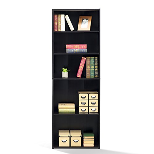 FURINNO Wright 5-Shelf Bookcase, Cinnamon Cherry - color: Cinnamon Cherry, size: 5-Tier, Adjustable