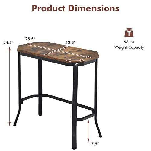 KOTEK Narrow Side Table, Industrial End Table w/Metal Frame & Adjustable Foot Pads, Slim Accent Table Bedside Table Nightstand for Living Room, Bedroom (Rustic Brown)