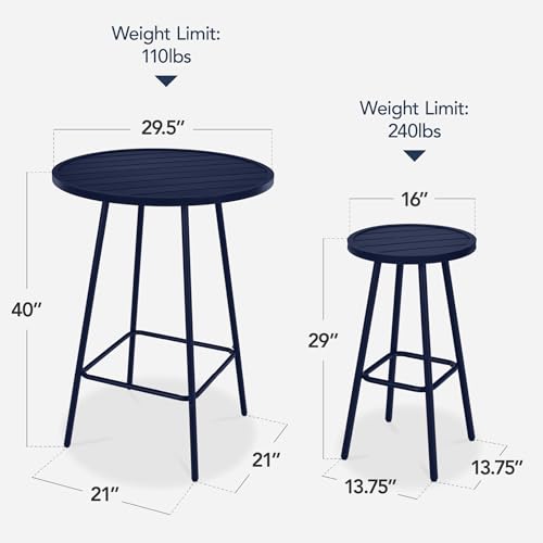 Best Choice Products 3-Piece Patio Dining Set, Bar Height, Outdoor Bistro Set, Outdoor Round Bar Table w/ 2 Bar Stools, Steel - Navy - color: Navy