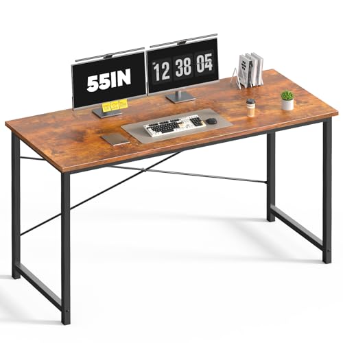 DUMOS 55 Inch Computer Office Desk Writing Gaming Study Work Large Desks for Bedroom Home Office with Metal Frame Simple Modern PC Table Workstation, Wood Brown - color: Wood Brown, size: 55 Inch-1 Pack
