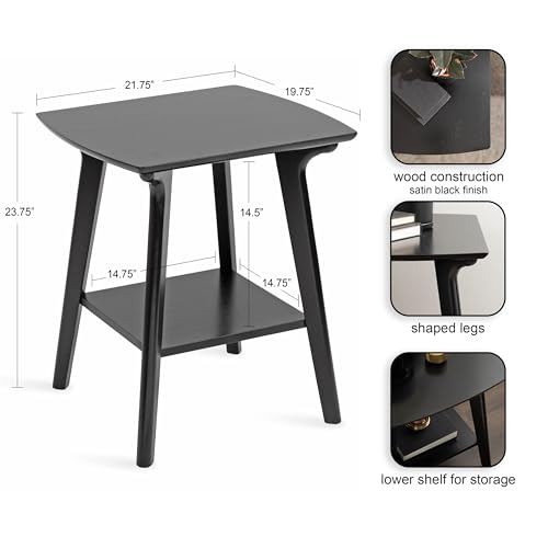 Kate and Laurel Louena Mid-Century Rectangle Wood Side Table, 22 x 20 x 24, Black, Modern Decorative Two-Tier End Table for Use as a Bedroom Nightstand or Apartment Living Room Accent