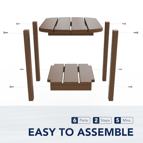 nalone Adirondack Side Table 16.5" Outdoor Side Table HDPE Plastic Double Adirondack End Table Small Table for Patio(Wood) - color: Brown