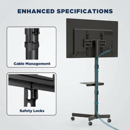 Mobile TV Stand with Tilt & Rolling Wheels, Fits 23–65 Inch LED LCD TVs, Portable TV Cart with Adjustable Media Shelf, Holds 99 lbs (Max VESA 400x400mm) for Living Room, Bedroom, Office - size: Style 4 15"D x 17"W x 57.7"H
