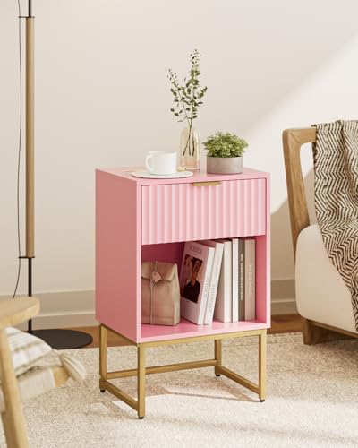 Masupu Fluted Nightstand, Modern Night Stand Wood Bedside Table with Storage Drawer Side End Table for Bedroom, Office, Pink - color: Flutted-pink