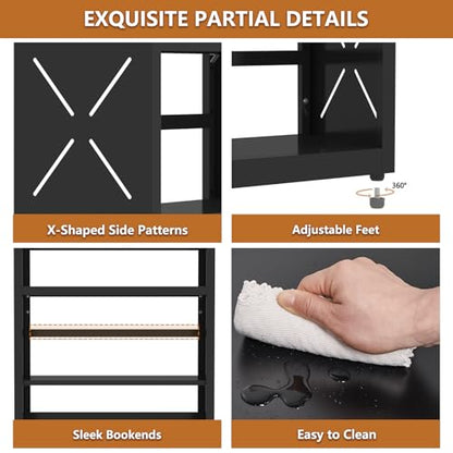 Polup Book Shelf, 5 Tier Metal Bookcase with Adjustable Shelves, Tall Narrow Bookshelf with Bookends, Black Display Shelves for Living Room, Home Office, Library - color: Black, size: 5 Tier-16" W