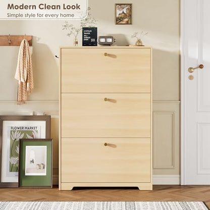 Nicetree Shoe Storage Cabinet, Slim Shoe Cabinet, Hidden Shoe Rack Cabinet, Shoe Storage Cabinet for Entryway, Hallway, Foyer, Natural Oak - color: Natural Oak, style: 3-Drawers