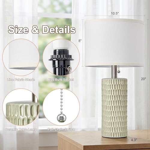 Reaketon Table Lamps for Living Room Set of 2, Ceramic Table Lamps for Bedroom, 20" Modern Lamps for Night Stands, Light Green - color: Light Green