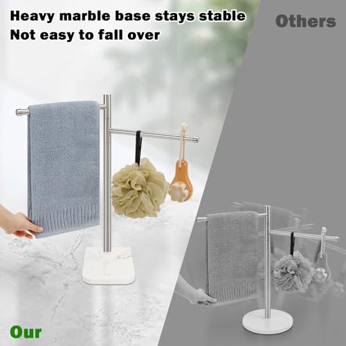 Standing Hand Towel Holder, Hand Towel Stand with Marble Base, 304 Stainless Steel Towel Rack with 2 Swivel Arm, Countertop Stand Towel Ring Towel Bar for Bathroom (Brushed Nickel) - color: Brushed Nickel