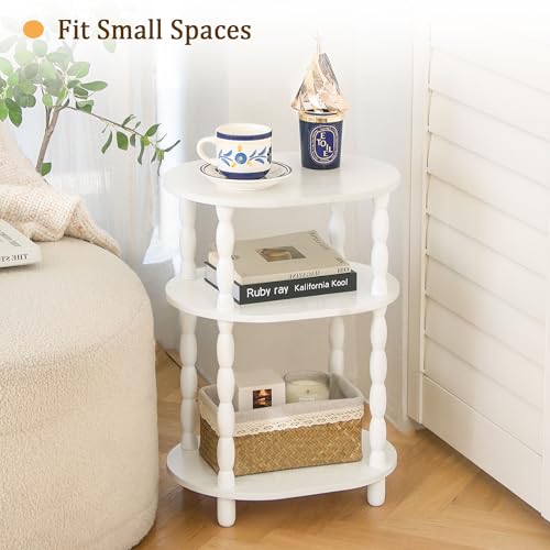 MaxSmeo White Side Table, 3-Tier Small Oval End Table, Modern Night Stand Wood Accent Table for Living Room, Bedroom, White - color: White