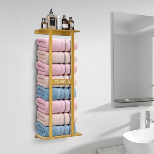 Bathroom Towel Storage Rack, Wall Mounted Bathroom Towel Rack, 30 inch Heavy Duty 6 Large Towels, Wall Mounted Towel Rack for Rolled Towels, Gold - color: Gold
