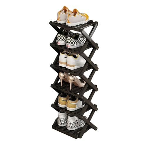 YYW Bamboo Shoe Rack for Entryway, Free Free Standing Shoe Racks Shelf Closet, Foldable Vertical Shoe Storage Organizer for Living Room - color: Black-6 Layers