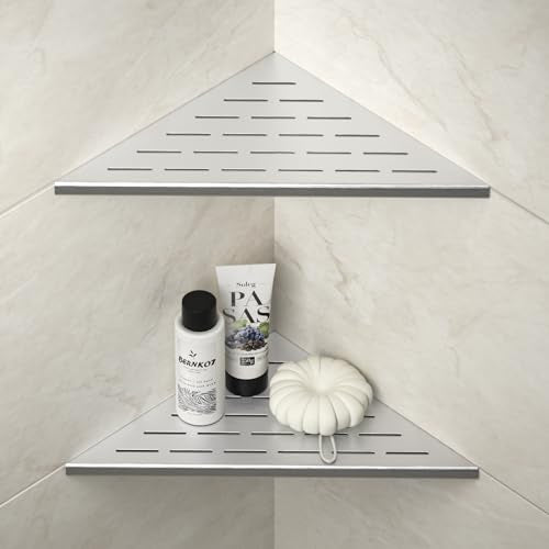 Corner Shower Shelf, 12" Brushed | 304 Stainless Steel, Grout in Bathroom Shower Shelf for Tiled Wall, 2 Pack, Large Size - color: Brushed, size: 12"-2 Pack