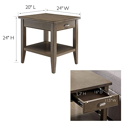 Leick Home Laurent End Table, Solid Wood, with Shelf and Drawer, Smoke Gray, 10507-GR - color: Gray / Pewter