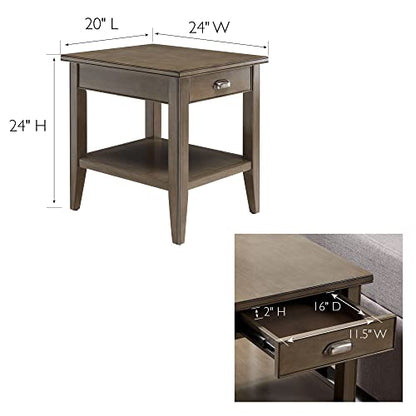 Leick Home Laurent End Table, Solid Wood, with Shelf and Drawer, Smoke Gray, 10507-GR - color: Gray / Pewter
