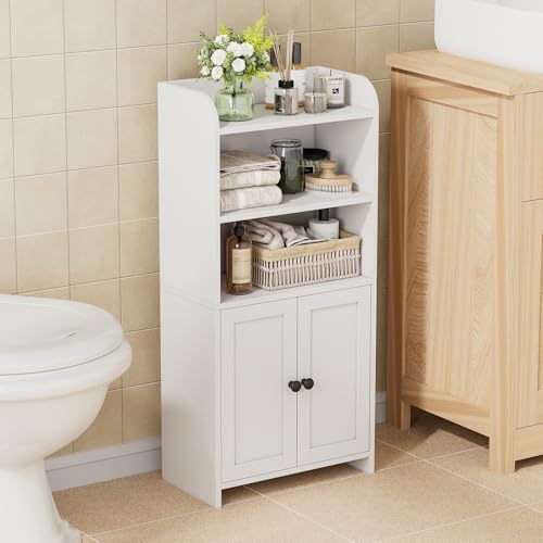 Homhedy Small Bathroom Storage Cabinet, Toilet Paper Storage Cabinet | Bathroom Floor Cabinet with Doors and Shelves, Bathroom Organizers for Small Spaces, 7.9" D x 14.6" W x 31" H, White - color: White, size: 7.9"D x 14.6"W x 31"H