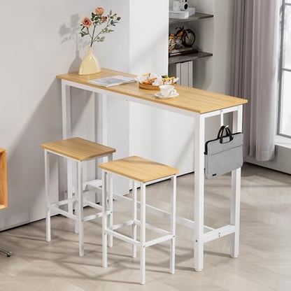 Finnhomy 52.7" Industrial Bar Table Set with 2 Stools - Counter Height Dining & Pub Table for Small Spaces, Kitchen, Apartment, Breakfast - Metal & Wood, Space-Saving Furniture - Oak Beige and White - color: Oak Beige+white, size: 52.7" Bar Table