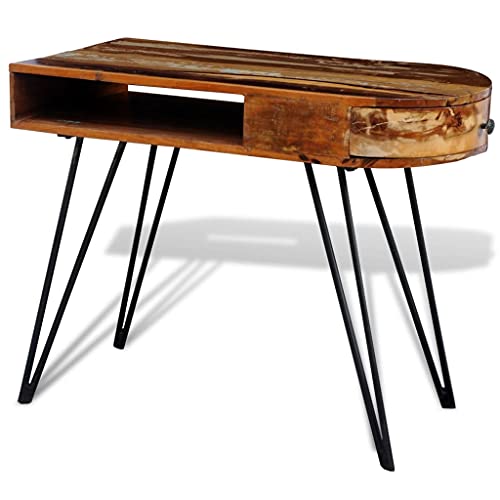 vidaXL Desk, Computer Desk with Drawer, Home Office Desk with Iron Legs, Writing Table Workstation, Industrial Retro, Solid Wood Reclaimed