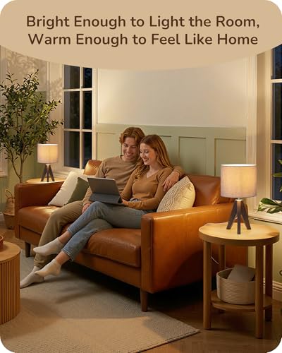 EDISHINE Boho Small Table Lamp, Walnut Color Wooden Tripod Bedside Lamp, Farmhouse Nightstand Lamp for Nursery, Bedroom, Office, Kid Room, Living Room, Grey Linen Lampshade, E26 Socket, 14.2 Inch - color: Walnut Wood Color &Grey Shade