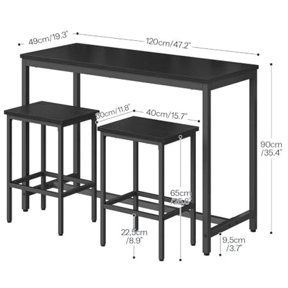 HOOBRO Bar Table and Chairs Set, 47.2" Rectangular Pub Table with 2 Stools for Small Space, 3-Piece Breakfast Stools Set, Sturdy Metal Frame, Easy to Assemble, Black BB52BT01 - color: Black